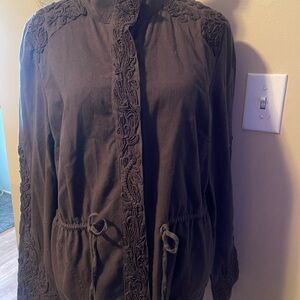 ⭐️EUC! Love Sam Long gray-brown coat size M embroidered and beaded details